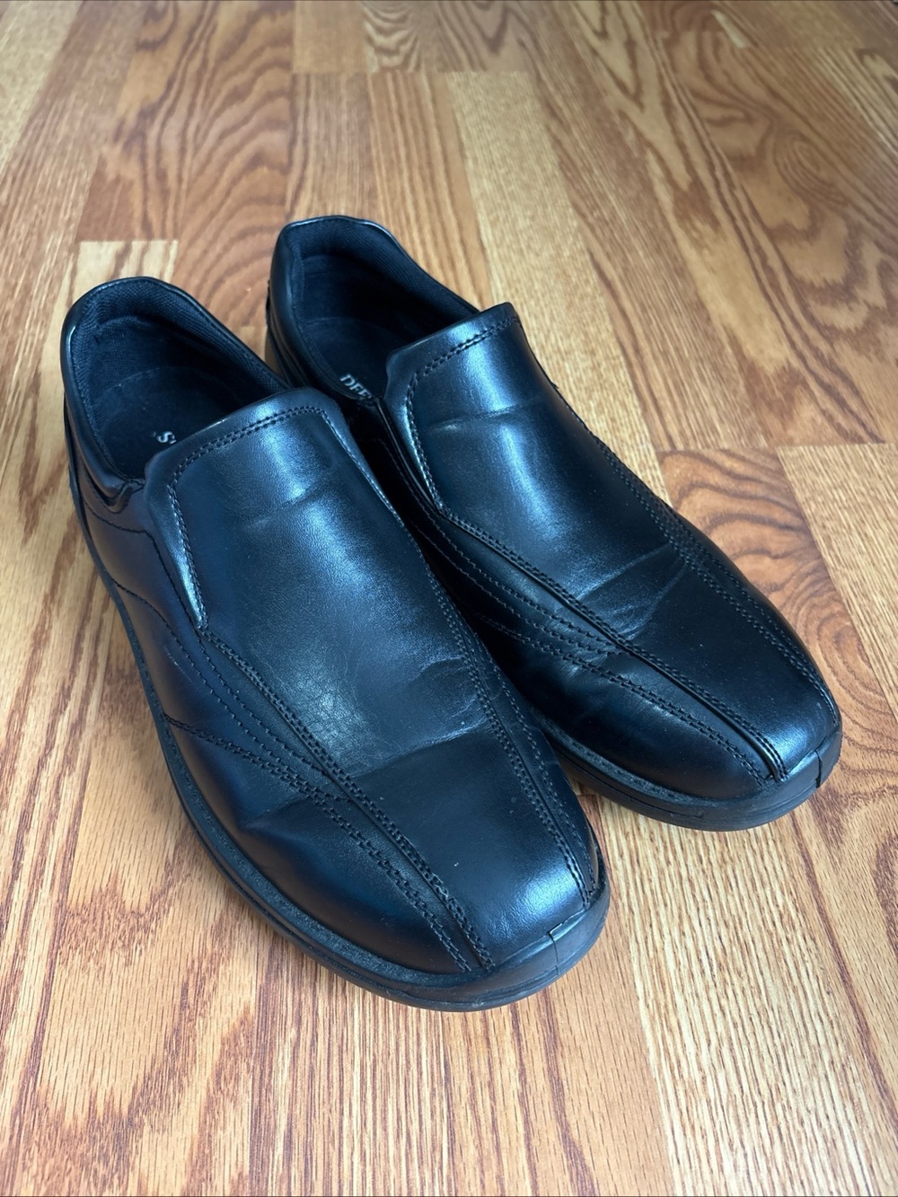 Deer Stags Faux Leather Men's Solid Black Slipon Rubber Bottom Loafers Size 12M